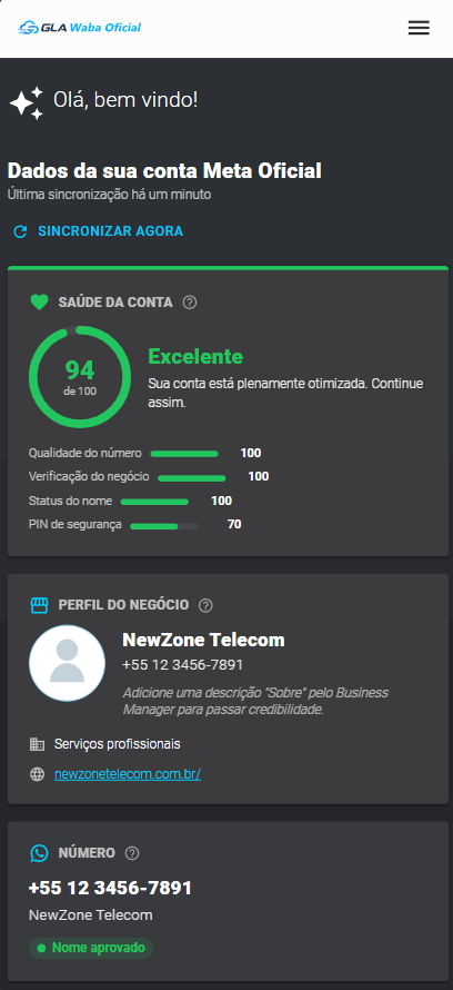Painel — visão geral de envios: sucesso, fila, erros e desempenho